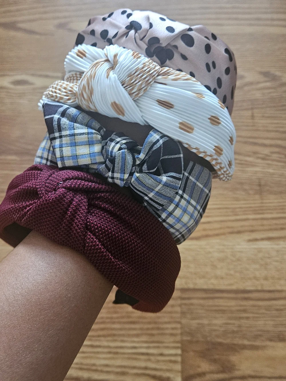 Women’s Assorted Patterned Knot Headbands - Pink, White, Plaid & Burgundy